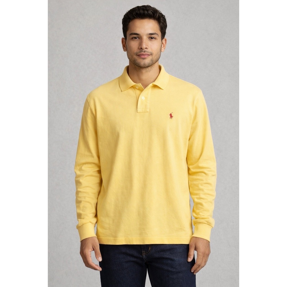 Polo Ralph Lauren Long Sleeve Polo Shirt Yellow XL Classic Fit Cotton